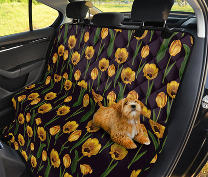 Yellow Tulip Flower Pattern Print Pet Car Back Seat Cover