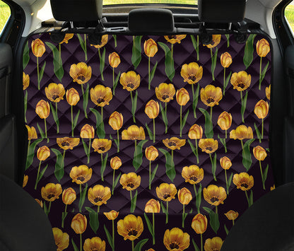 Yellow Tulip Flower Pattern Print Pet Car Back Seat Cover
