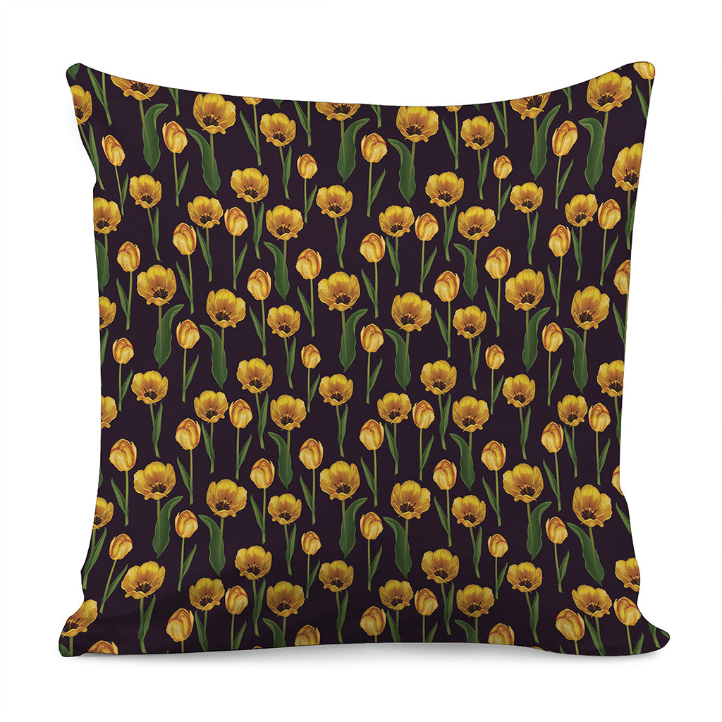 Yellow Tulip Flower Pattern Print Pillow Cover