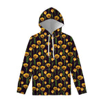 Yellow Tulip Flower Pattern Print Pullover Hoodie