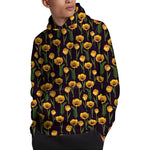 Yellow Tulip Flower Pattern Print Pullover Hoodie