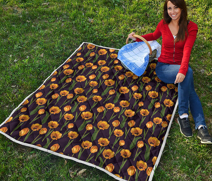 Yellow Tulip Flower Pattern Print Quilt