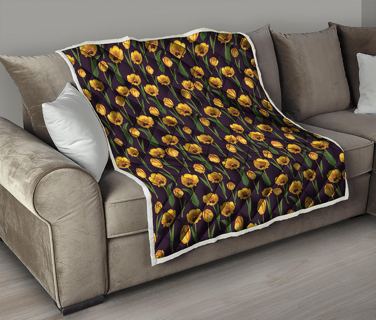 Yellow Tulip Flower Pattern Print Quilt