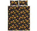 Yellow Tulip Flower Pattern Print Quilt Bed Set
