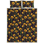 Yellow Tulip Flower Pattern Print Quilt Bed Set