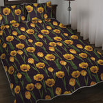 Yellow Tulip Flower Pattern Print Quilt Bed Set