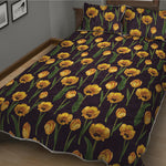 Yellow Tulip Flower Pattern Print Quilt Bed Set