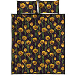 Yellow Tulip Flower Pattern Print Quilt Bed Set