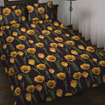 Yellow Tulip Flower Pattern Print Quilt Bed Set