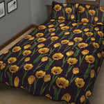Yellow Tulip Flower Pattern Print Quilt Bed Set