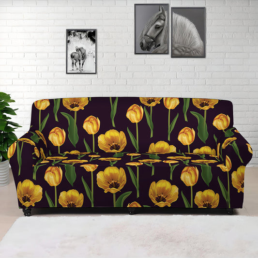 Yellow Tulip Flower Pattern Print Sofa Cover
