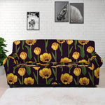 Yellow Tulip Flower Pattern Print Sofa Cover