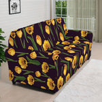 Yellow Tulip Flower Pattern Print Sofa Cover