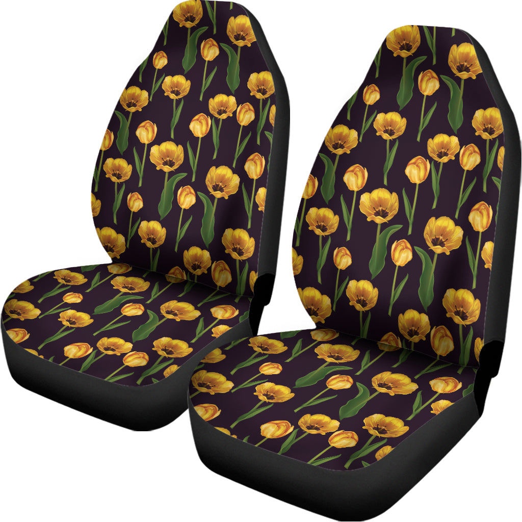 Yellow Tulip Flower Pattern Print Universal Fit Car Seat Covers