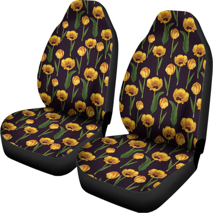 Yellow Tulip Flower Pattern Print Universal Fit Car Seat Covers