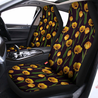 Yellow Tulip Flower Pattern Print Universal Fit Car Seat Covers
