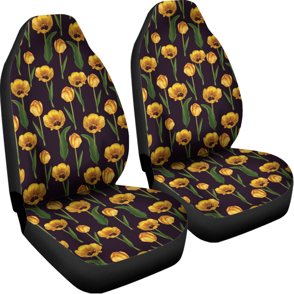 Yellow Tulip Flower Pattern Print Universal Fit Car Seat Covers