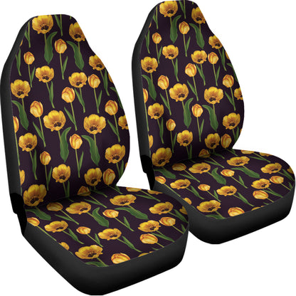Yellow Tulip Flower Pattern Print Universal Fit Car Seat Covers