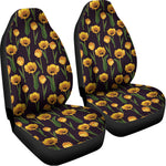 Yellow Tulip Flower Pattern Print Universal Fit Car Seat Covers