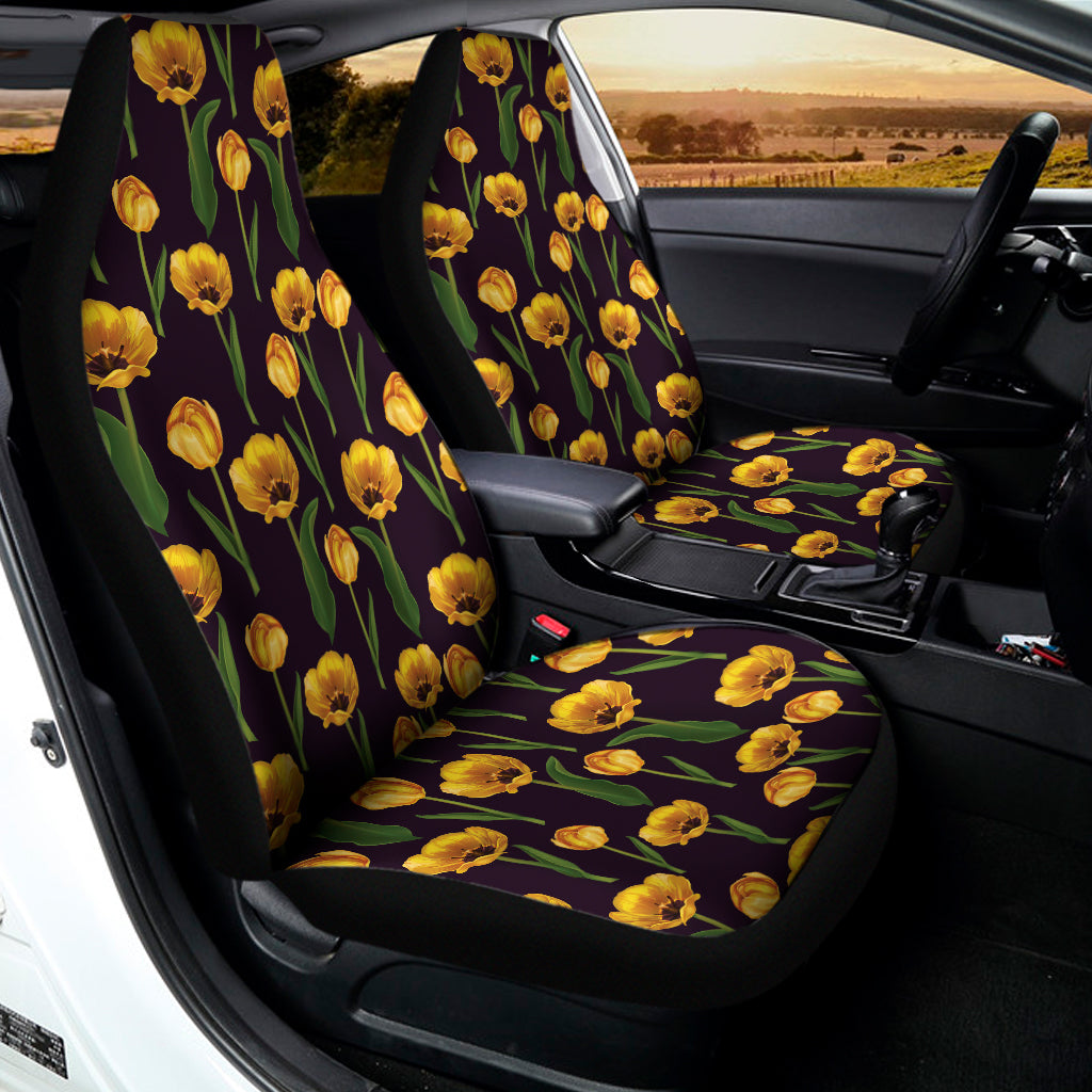 Yellow Tulip Flower Pattern Print Universal Fit Car Seat Covers