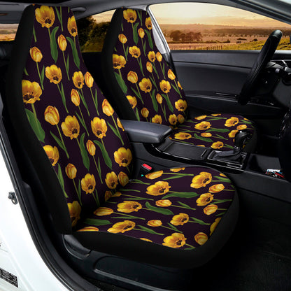 Yellow Tulip Flower Pattern Print Universal Fit Car Seat Covers