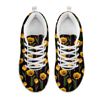 Yellow Tulip Flower Pattern Print White Sneakers