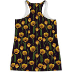 Yellow Tulip Flower Pattern Print Women's Racerback Tank Top