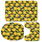 Yellow Tulip Pattern Print 3 Piece Bath Mat Set