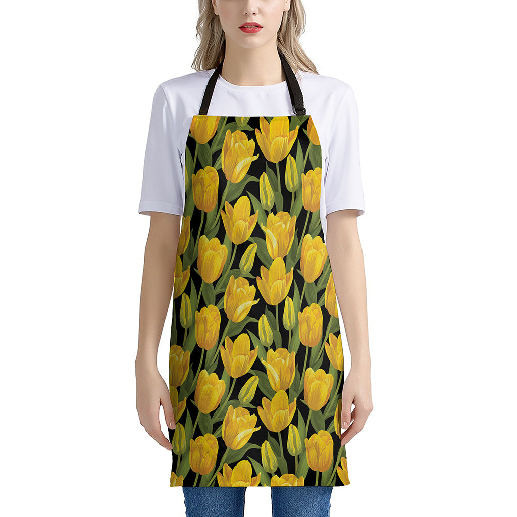 Yellow Tulip Pattern Print Apron