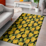Yellow Tulip Pattern Print Area Rug