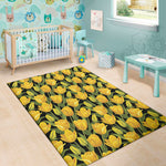 Yellow Tulip Pattern Print Area Rug