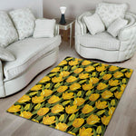 Yellow Tulip Pattern Print Area Rug