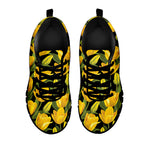 Yellow Tulip Pattern Print Black Sneakers