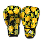 Yellow Tulip Pattern Print Boxing Gloves