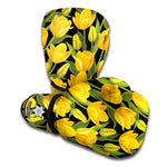 Yellow Tulip Pattern Print Boxing Gloves