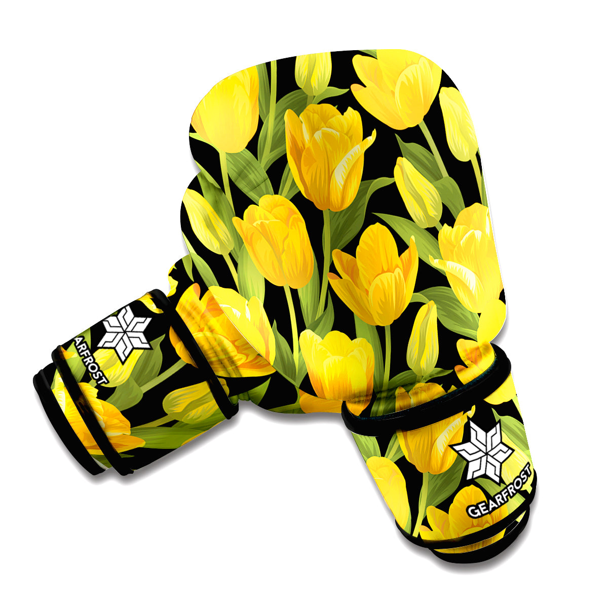 Yellow Tulip Pattern Print Boxing Gloves