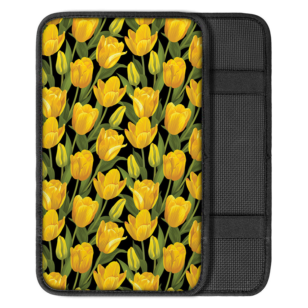 Yellow Tulip Pattern Print Car Center Console Cover