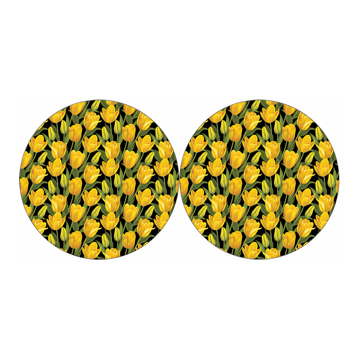 Yellow Tulip Pattern Print Car Coasters