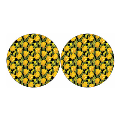 Yellow Tulip Pattern Print Car Coasters