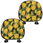 Yellow Tulip Pattern Print Car Headrest Covers