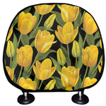 Yellow Tulip Pattern Print Car Headrest Covers