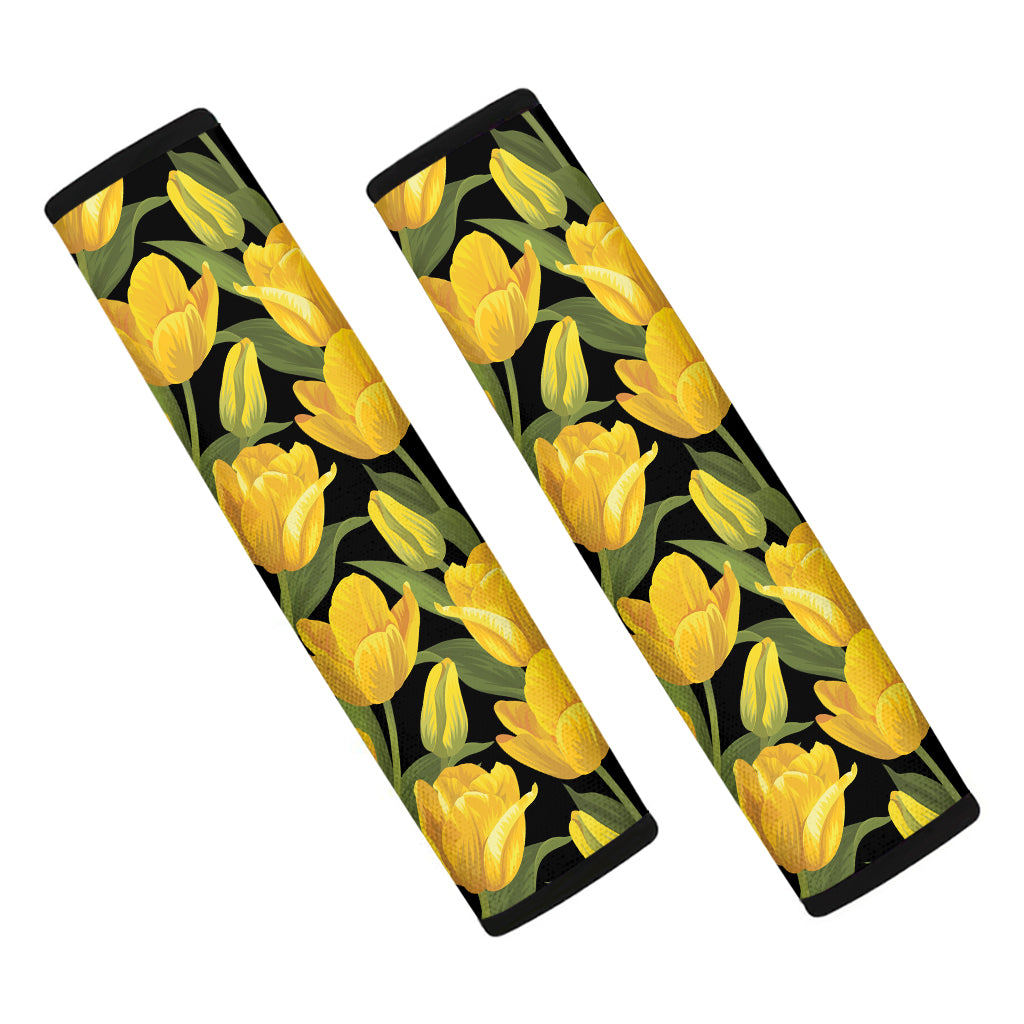 Yellow Tulip Pattern Print Car Seat Belt Covers