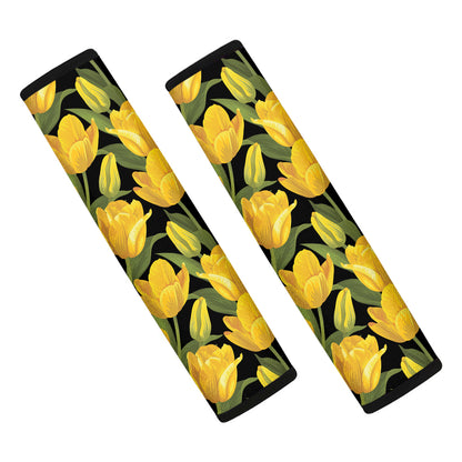 Yellow Tulip Pattern Print Car Seat Belt Covers