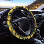 Yellow Tulip Pattern Print Car Steering Wheel Cover
