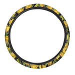 Yellow Tulip Pattern Print Car Steering Wheel Cover