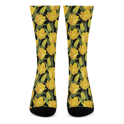 Yellow Tulip Pattern Print Crew Socks