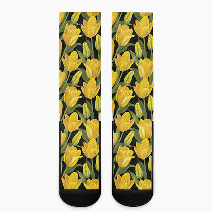 Yellow Tulip Pattern Print Crew Socks