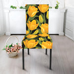 Yellow Tulip Pattern Print Dining Chair Slipcover