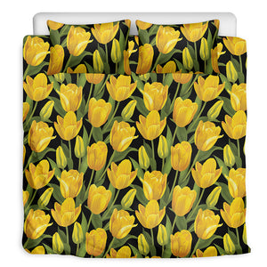 Yellow Tulip Pattern Print Duvet Cover Bedding Set
