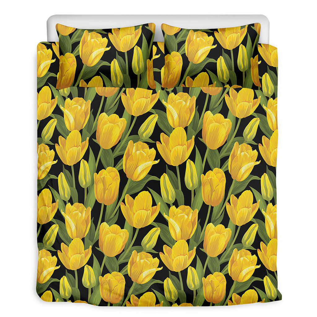 Yellow Tulip Pattern Print Duvet Cover Bedding Set